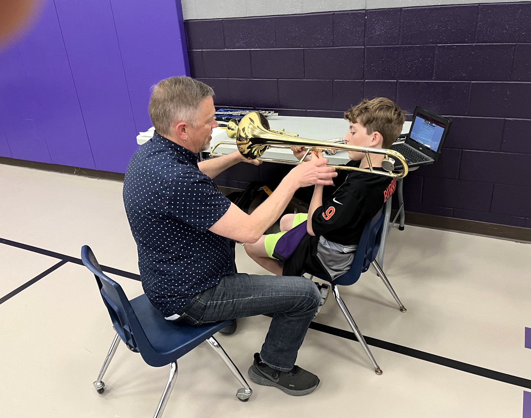 fifth grade band fitting at Harmon Middle